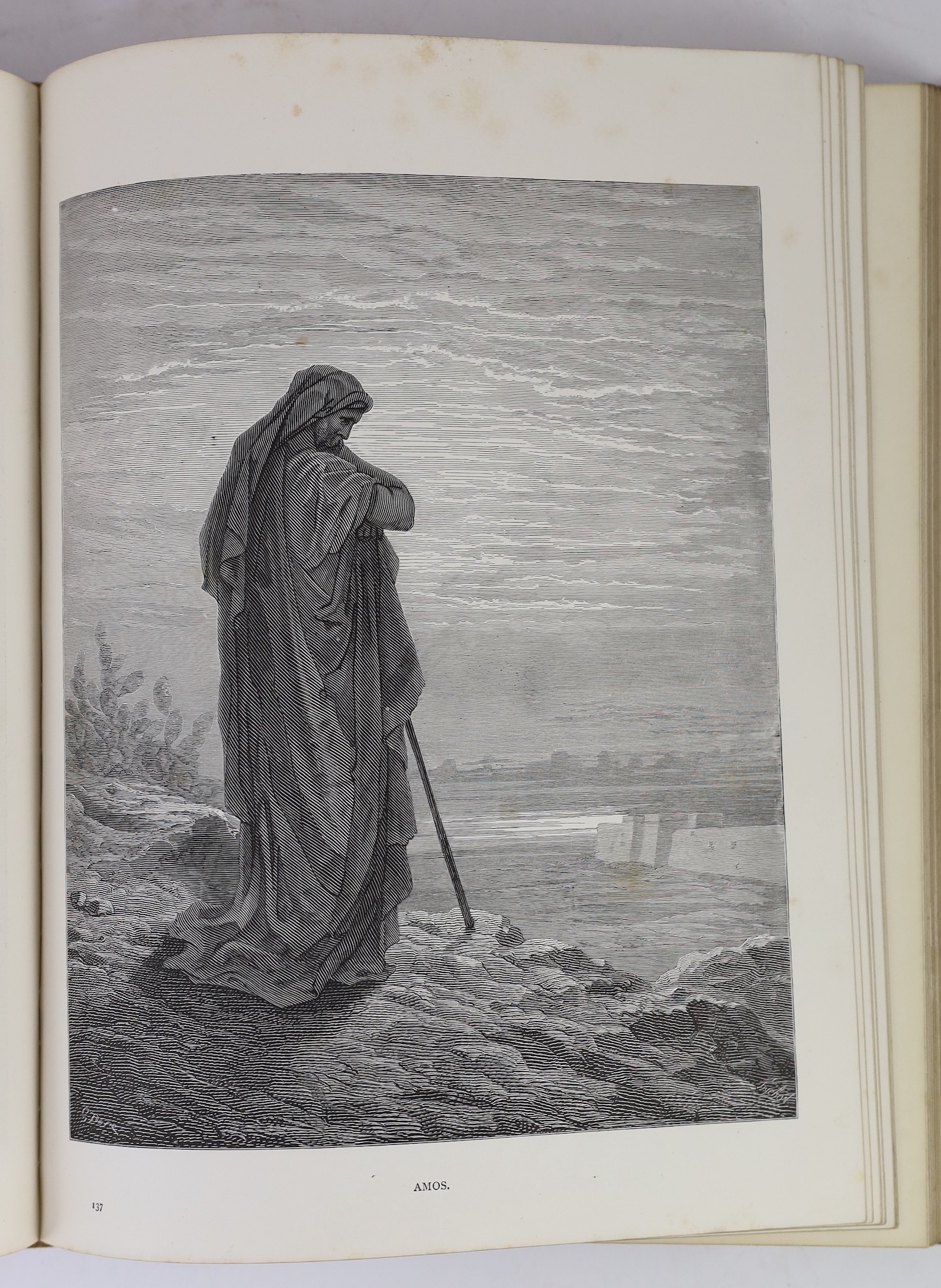 Dore, Gustave (illustrator) - Cassell's Dore Gallery... With a Memoir (etc) by Edmund Ollier. num. engraved plates; contemp. half morocco and cloth, gilt decorated panelled spine, ge. and marbled e/ps., fol. (ca.1885)